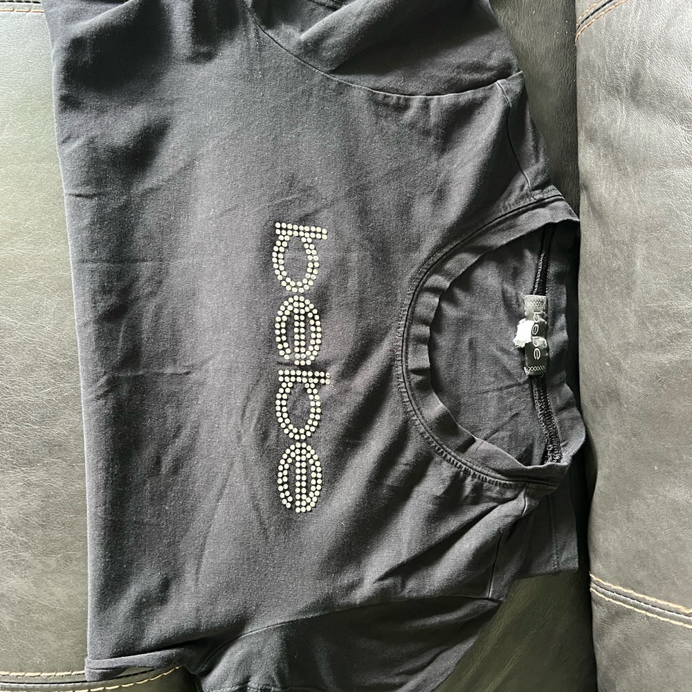 Bebe Black T-Shirt with Rhinestone Logo
